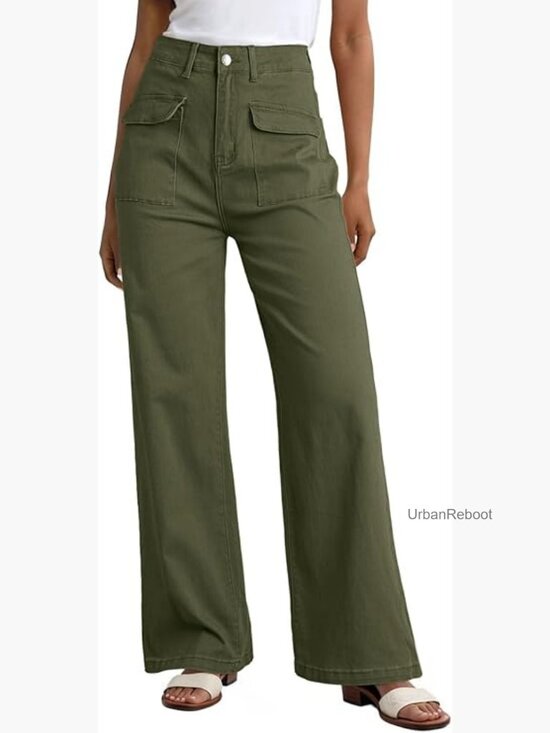 Pants - Cargo Baggy Wide Leg High Waist Casual Stretch Pants